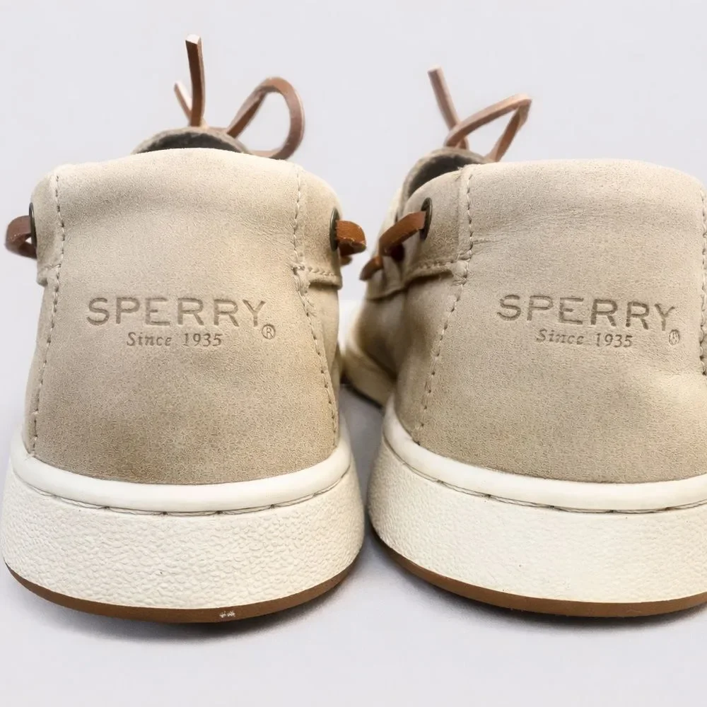 Sperry Cup II Boat Shoes Boys Size 6 Leather Beige Memory Foam Loafers